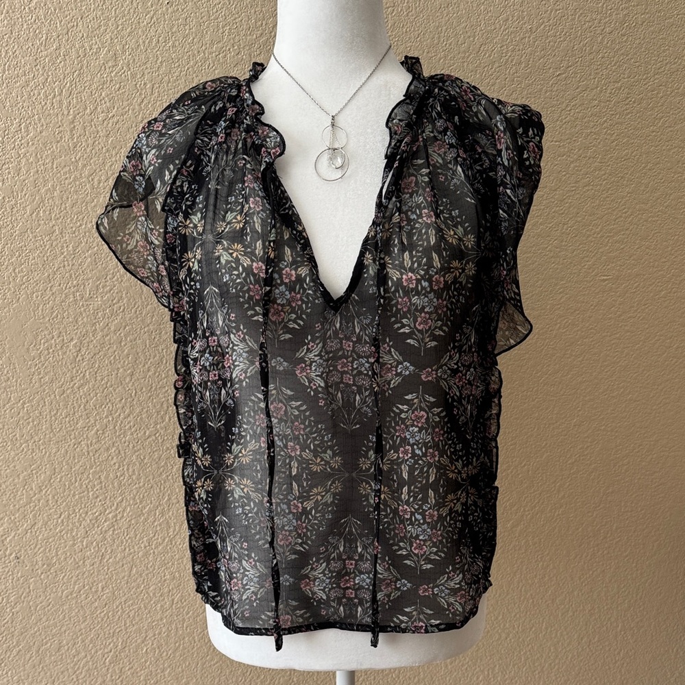 Lovestitch Black Floral Sheer Blouse